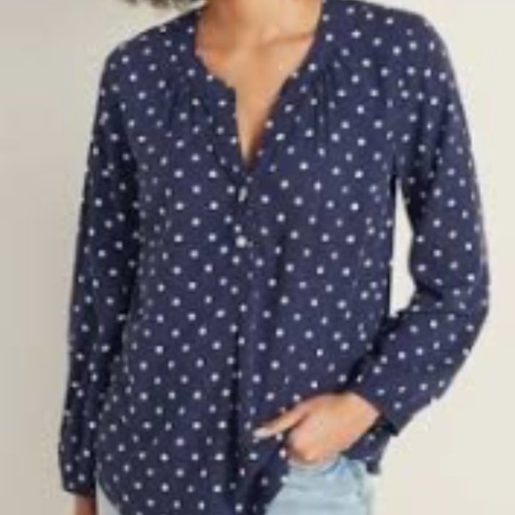 Old Navy Tops - NEW WITHOUT TAGS - RELAXED POPOVER NAVY POLKA DOT BLOUSE - SIZE L